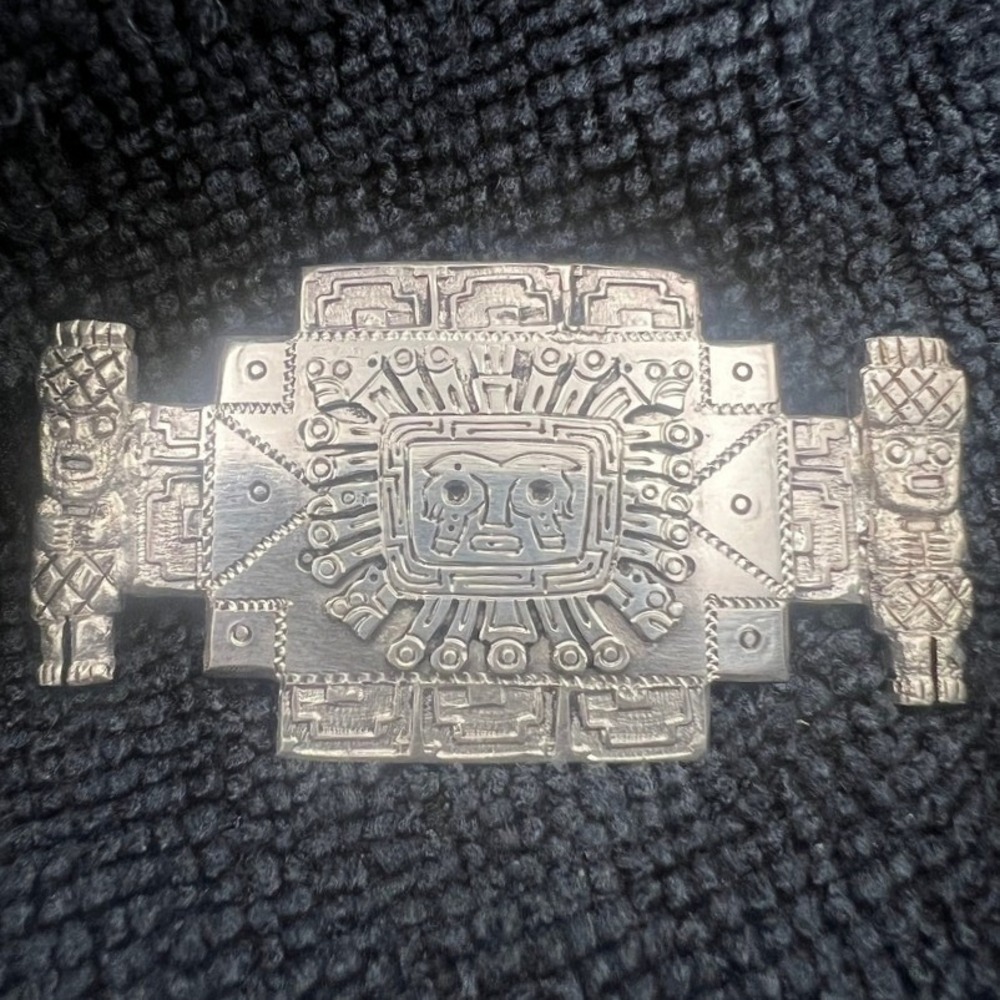 Vintage Silver Brooch Mesoamerican Warrior 15g 2X1"